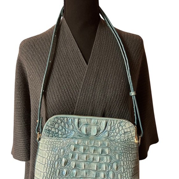 Brahmin Teal Duxbury Crocodile-Embossed Shoulder Bag w/ gold hardware. - Picture 11 of 11